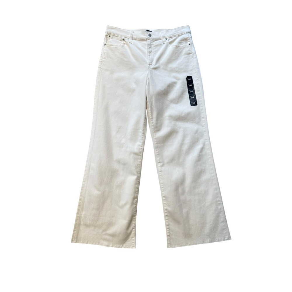 J.Crew Wide Leg Crop Jeans White Raw‎ Hem Stretch BR053 Size 12 Tall 31T NEW